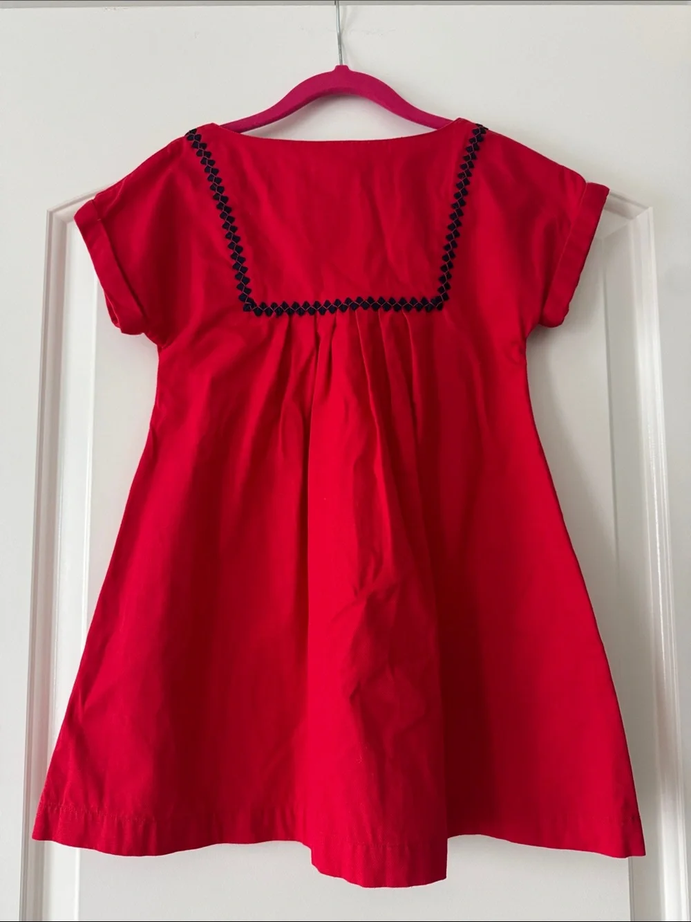 Jacadi Bright Red Short-Sleeve A-Line Dress with Navy Trim